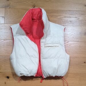 White and Orange Red Puffer Vest